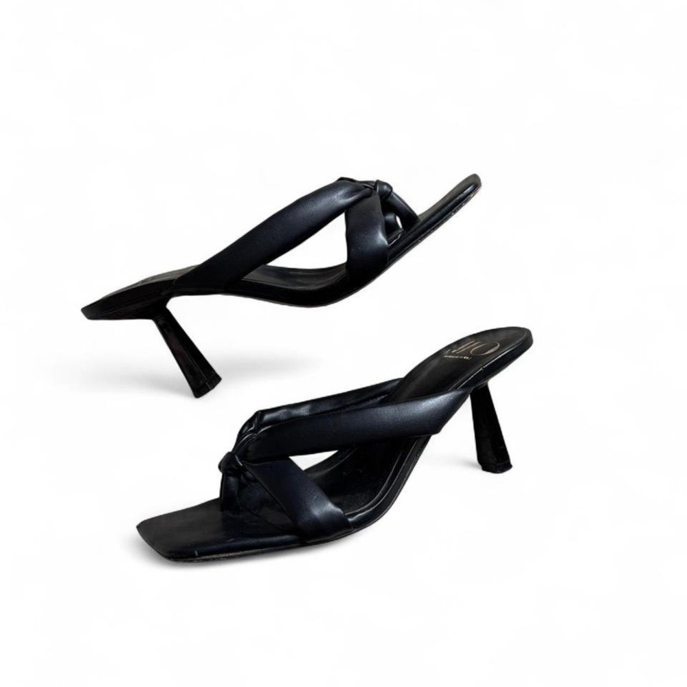 JLO Black Puffy Strap Sandal Heels